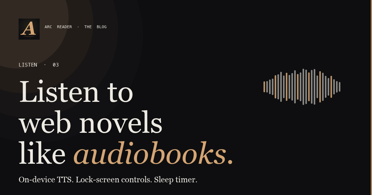 Audio waveform alongside the headline 'Listen to web novels like audiobooks'